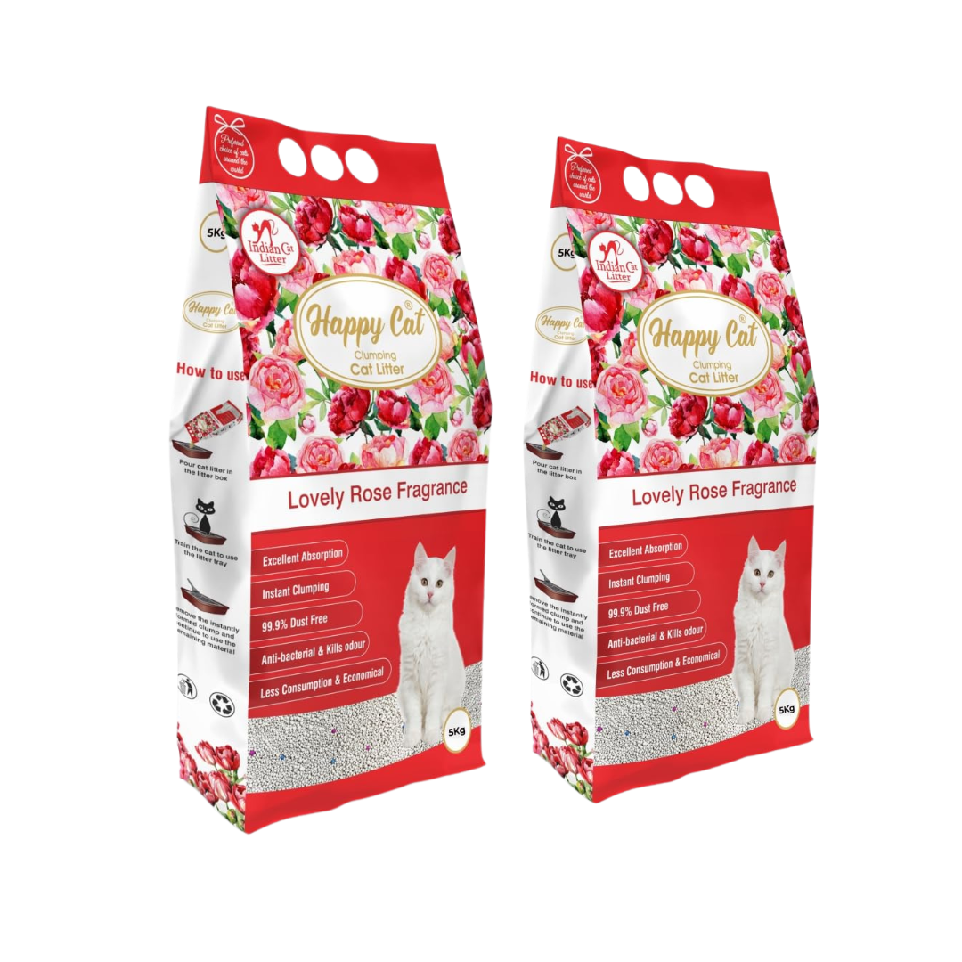 HAPPY CAT CLUMPING CAT LITTER LOVELY ROSE COMBO 10KG , (PACK OF 2) PER LITTER TRAY REFILL