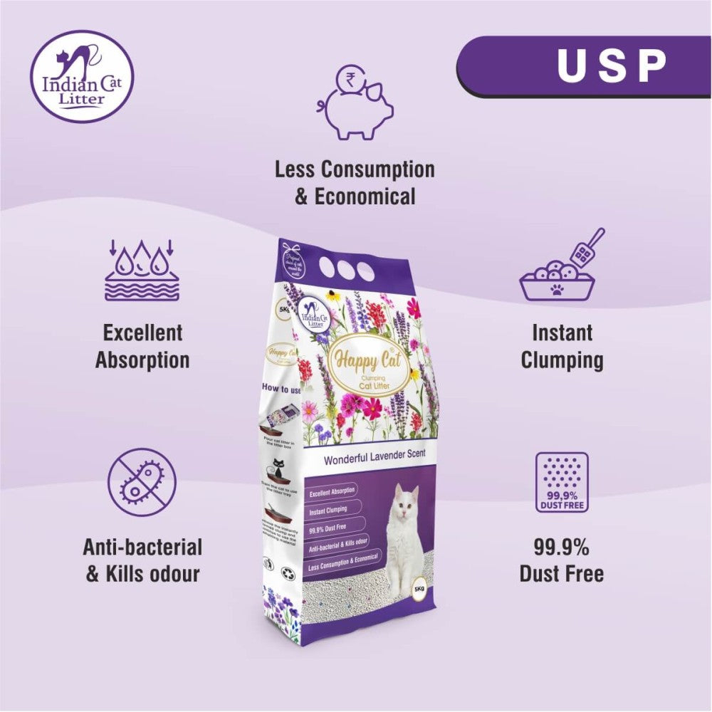 Happy Cat India Clumping Cat litter  Lavender, 5 KG