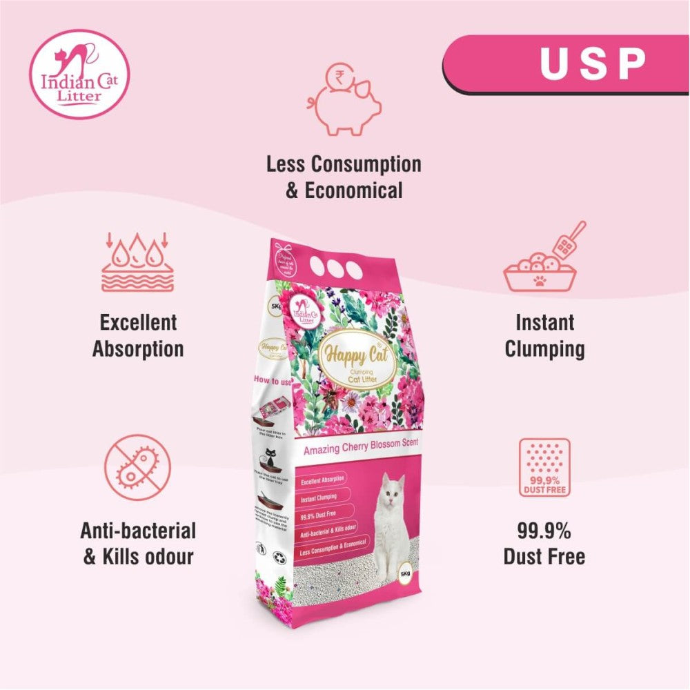 Happy Cat India Clumping Cat Litter Cherry Blossom, 5kg