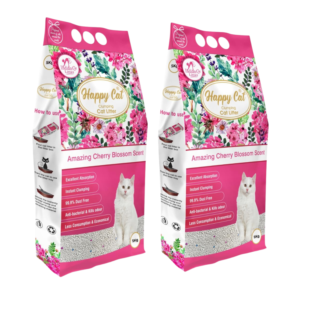 Happy Cat India Clumping Cat Litter Cherry Blossom Combo 10 kg (Pack of 2 ) Per Litter TrayRefill