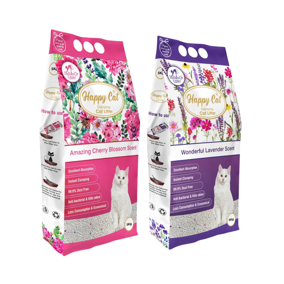 HappyCat Clumping Cat Litter Cherry & Lavender Combo10kg(Pack Of 2) per Litter Tray Refill