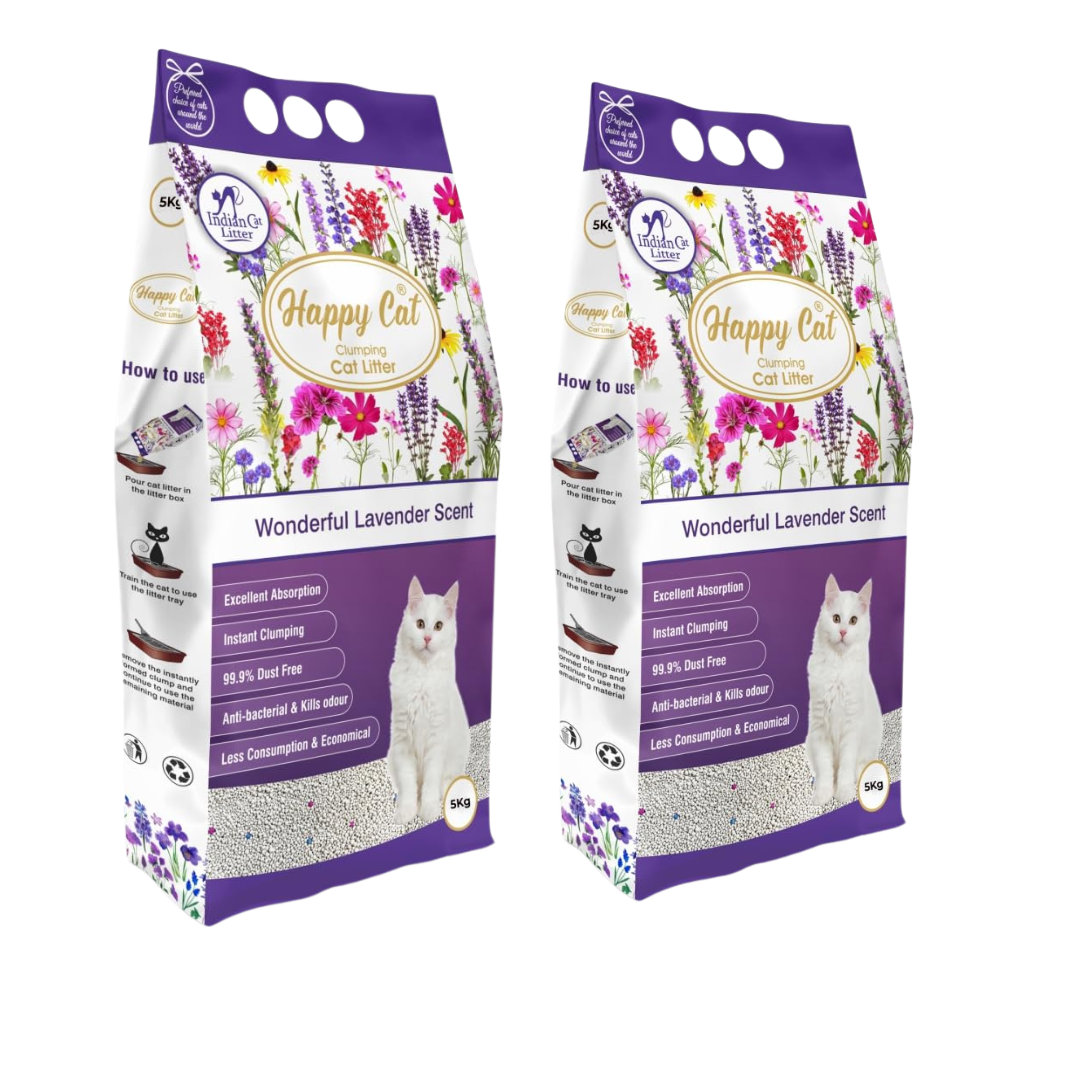 Happy Cat India Clumping Cat Litter Lavender Combo 10kg (Pack of 2) Per Litter Tray Refill