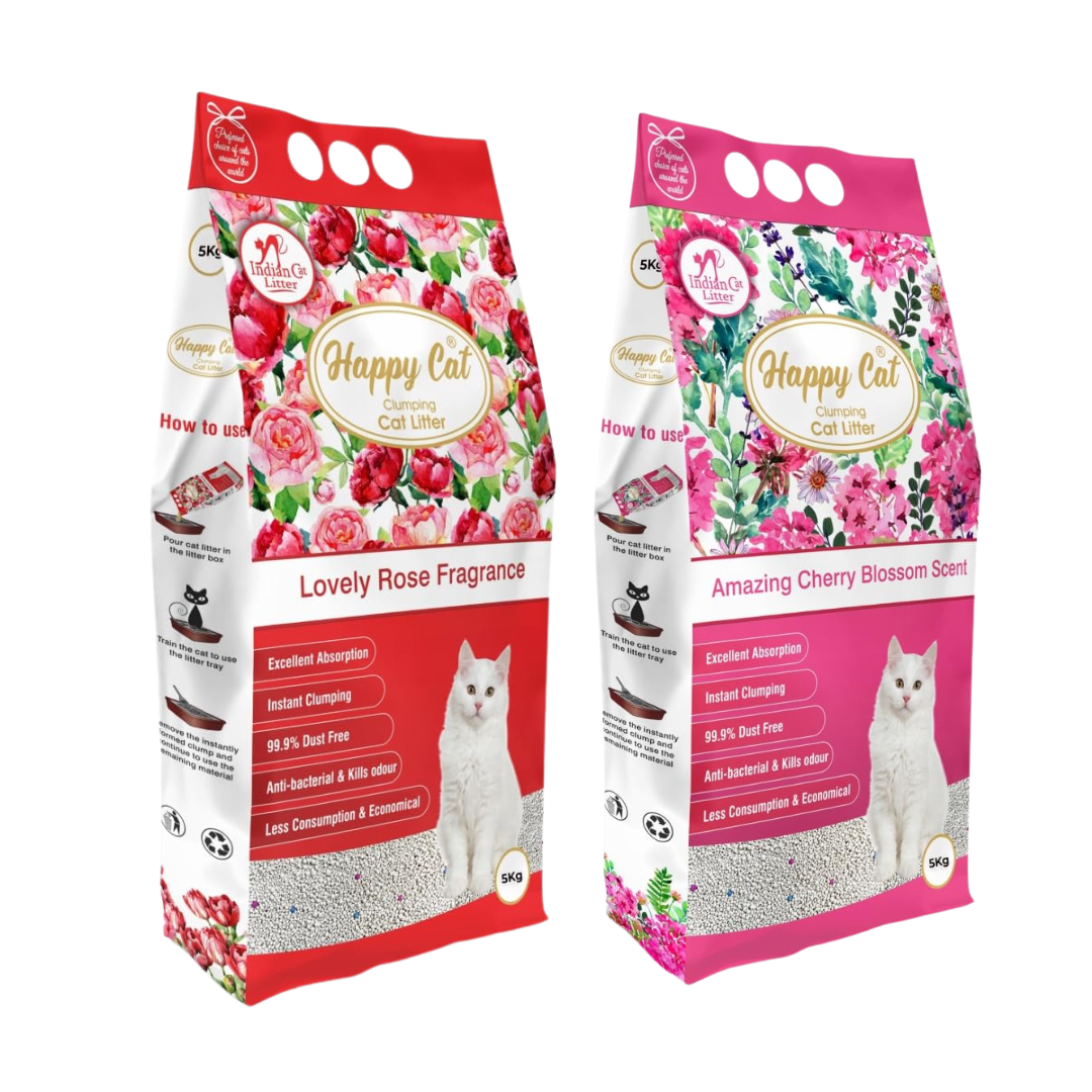 HappyCat Clumping Cat Litter Rose&Cherry Blossoms Combo 10kg (Pack of 2) Per Litter Tray Refill